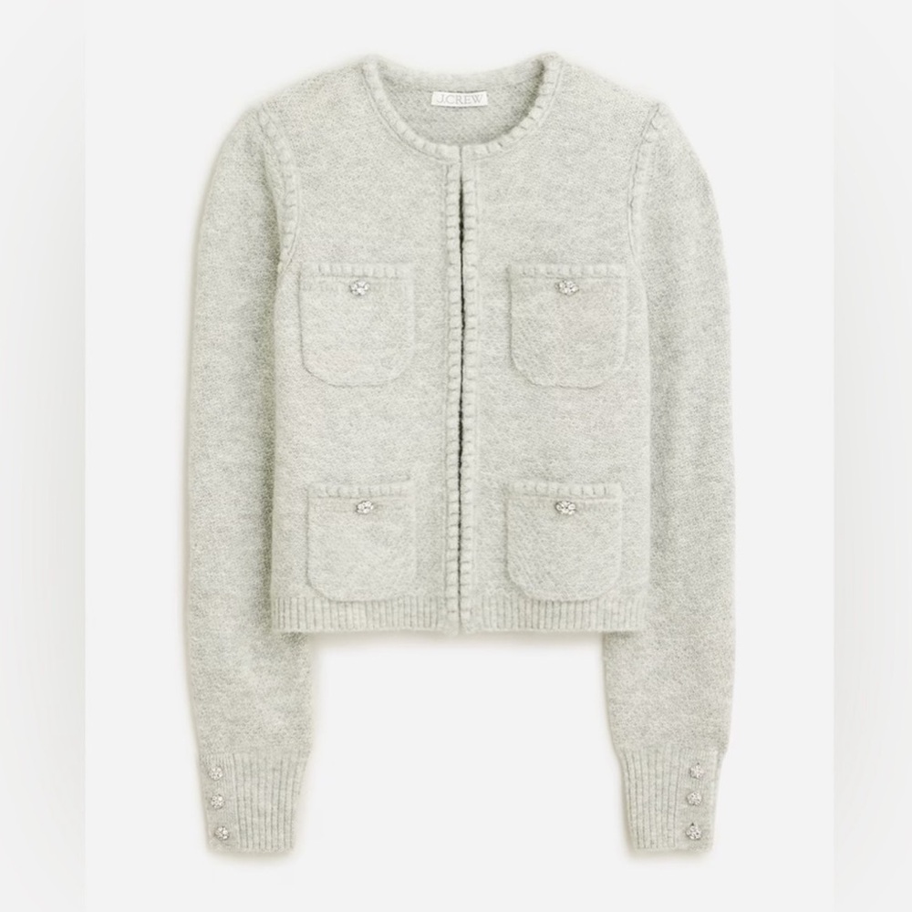 J.Crew Odette sweater lady jacket with jewel buttons 🩶 NWT